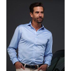 NWOT Collars and Co Quattro Flex Dress Shirt Button Down Blue Houndstooth Medium